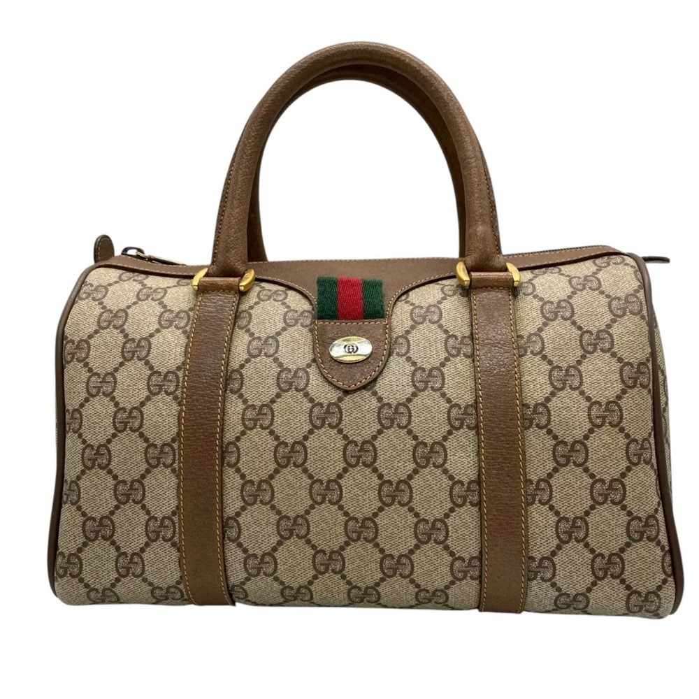 EUC Gucci Monogram Canvas and Leather Boston Handbag with COA